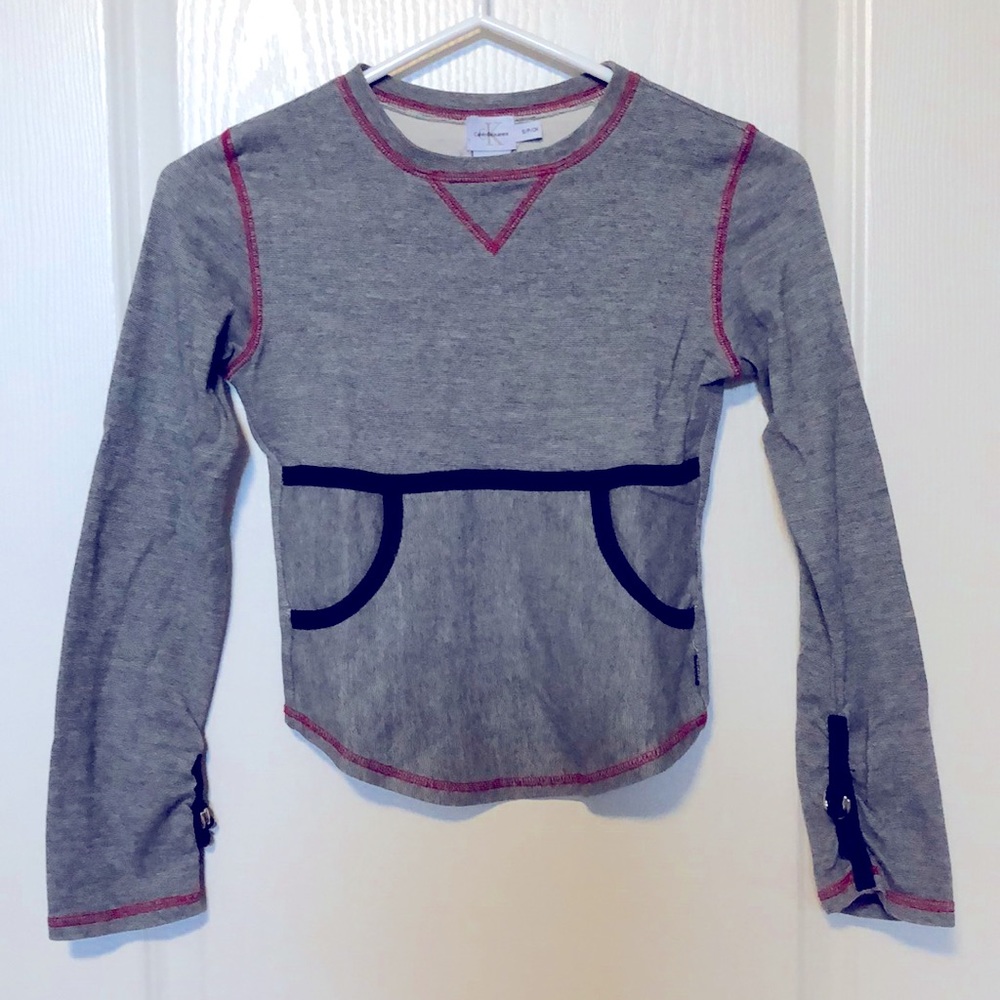 CK Jeans Casual Long-Sleeved Top with Navy Detail and Red Contrast Stitching